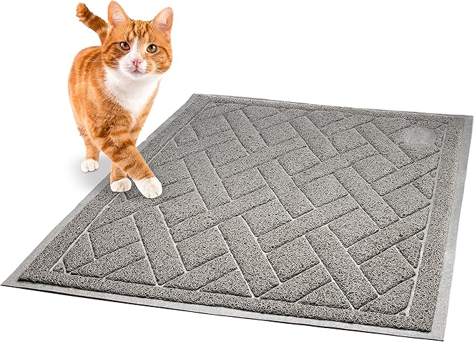 Pawkin Cat Litter Mat, Patented Design with Litter Lock Mesh, Extra Large, Durable, Easy to Clean, Soft, Fits Under Litter Box, Litter Free Floors, Gray - PAWPICO