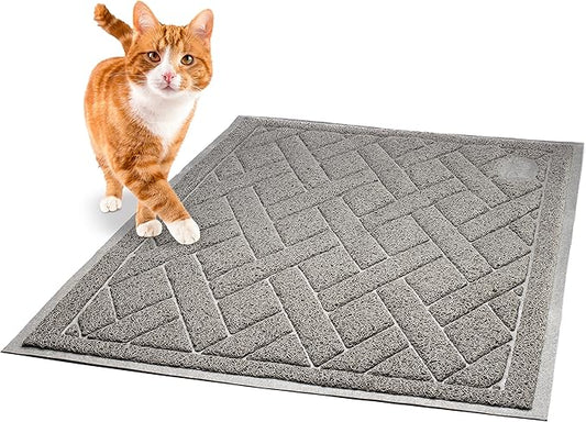 Pawkin Cat Litter Mat, Patented Design with Litter Lock Mesh, Extra Large, Durable, Easy to Clean, Soft, Fits Under Litter Box, Litter Free Floors, Gray - PAWPICO