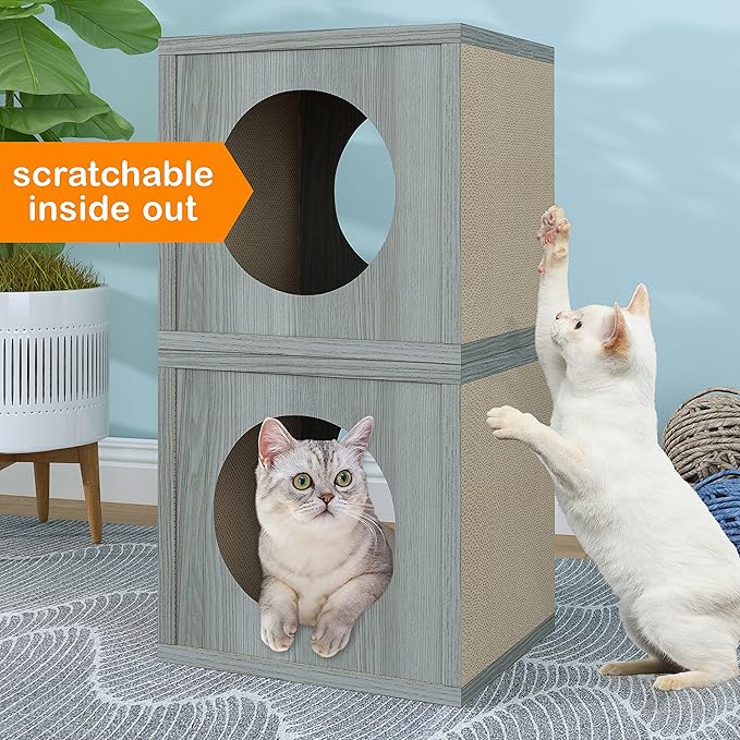 Way Basics Cat Scratching Post House Cube Scratcher (Tool-Free Assembly) - PAWPICO