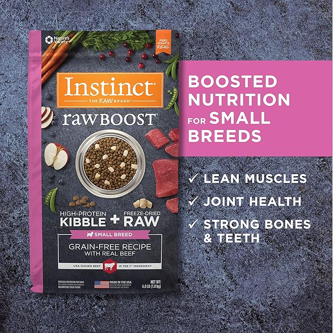 Instinct Raw Boost Small Breed Grain Free Recipe with Real Beef Natural Dry Dog Food, 4 lb. Bag - PAWPICO