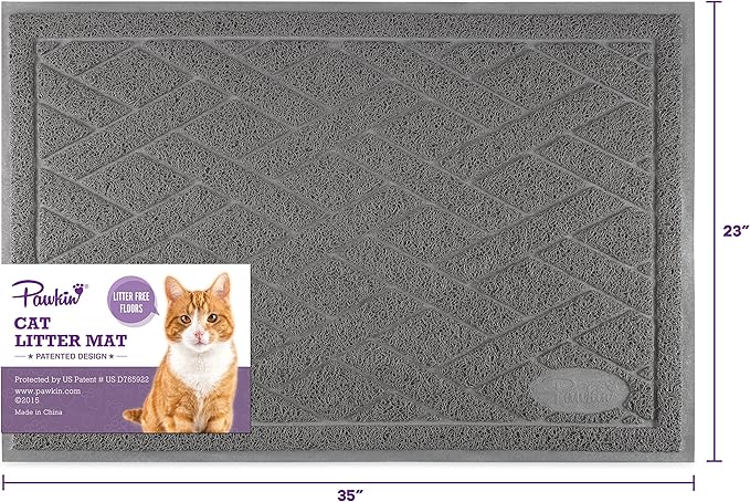 Pawkin Cat Litter Mat, Patented Design with Litter Lock Mesh, Extra Large, Durable, Easy to Clean, Soft, Fits Under Litter Box, Litter Free Floors, Gray - PAWPICO