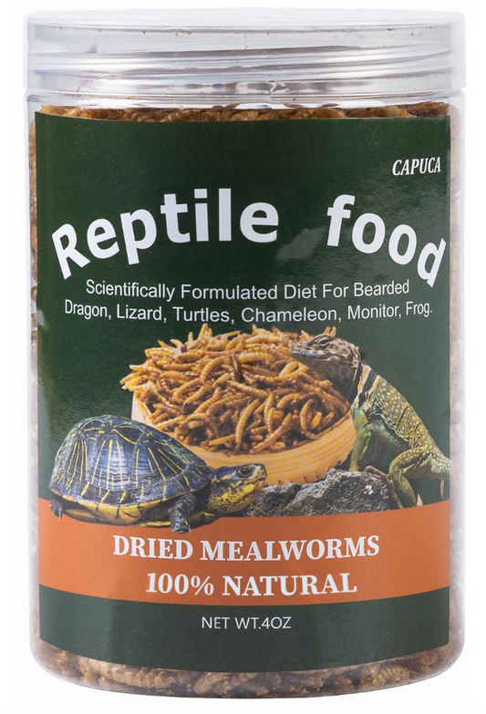 Dried Mealworms for Reptiles & Small Pets - 100% Natural High Protein Food for Bearded Dragons,Turtles, Lizards, Hamsters & Hedgehogs (4oz) Capuca