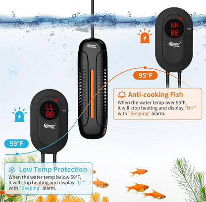 hygger Aquarium Heater 1000W Fish Tank Heater with LED Controller, Multiple Safety Protections, Anti-Cooking Fish Alarm, Auto Stop Heating Protection, for 105-238 Gallon Freshwater Saltwater Tank hygger