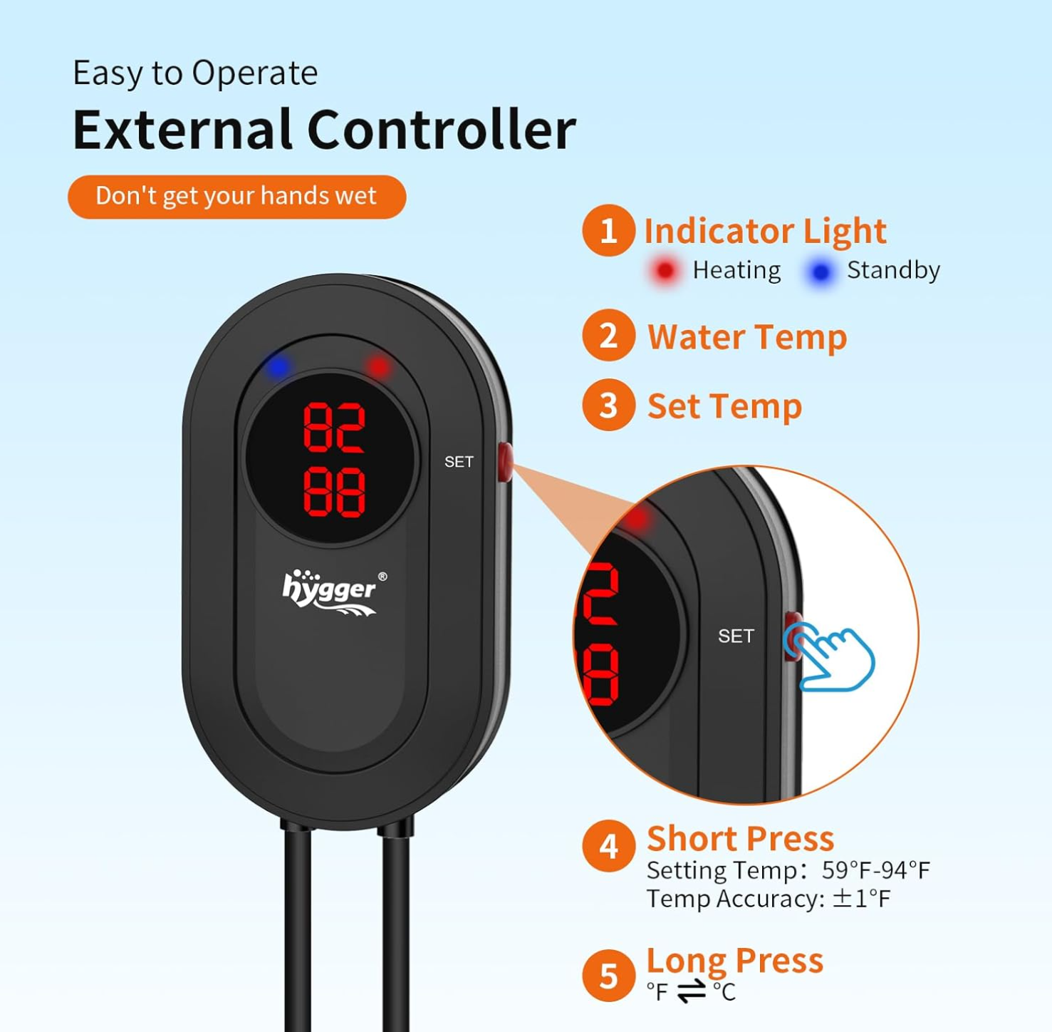 hygger Aquarium Heater 1000W Fish Tank Heater with LED Controller, Multiple Safety Protections, Anti-Cooking Fish Alarm, Auto Stop Heating Protection, for 105-238 Gallon Freshwater Saltwater Tank hygger