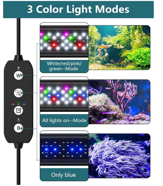 SEAOURA Led Aquarium Light for Plants-Full Spectrum Fish Tank Light with Timer Auto On/Off, 12-18 Inch, Adjustable Brightness, White Blue Red Green Pink LEDs with Extendable Brackets for Freshwater | Aquarium LED Plant Grow Light Auto On/Off