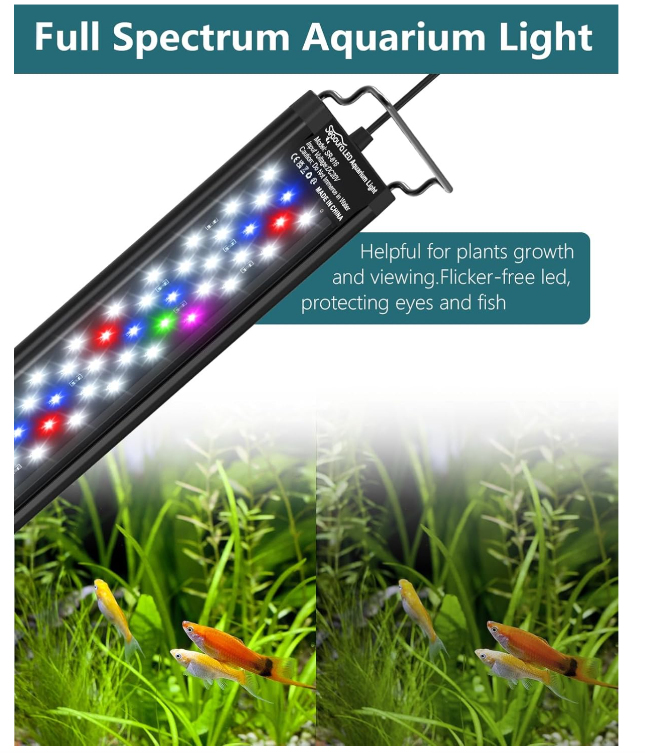 SEAOURA Led Aquarium Light for Plants-Full Spectrum Fish Tank Light with Timer Auto On/Off, 12-18 Inch, Adjustable Brightness, White Blue Red Green Pink LEDs with Extendable Brackets for Freshwater | Aquarium LED Plant Grow Light Auto On/Off