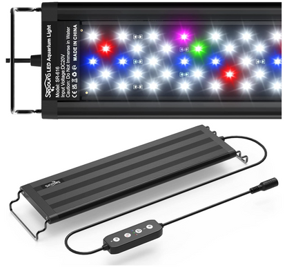 SEAOURA Led Aquarium Light for Plants-Full Spectrum Fish Tank Light with Timer Auto On/Off, 12-18 Inch, Adjustable Brightness, White Blue Red Green Pink LEDs with Extendable Brackets for Freshwater | Aquarium LED Plant Grow Light Auto On/Off