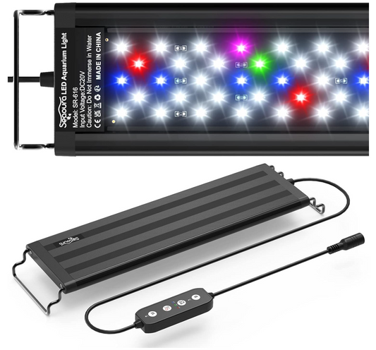 SEAOURA Led Aquarium Light for Plants-Full Spectrum Fish Tank Light with Timer Auto On/Off, 12-18 Inch, Adjustable Brightness, White Blue Red Green Pink LEDs with Extendable Brackets for Freshwater | Aquarium LED Plant Grow Light Auto On/Off