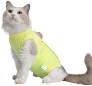 Cat Recovery Suit Female Kitten Cat Onesie for Cats After Surgery Female Spay Surgical Abdominal Wound Skin Diseases Cone Collar Soft Alternative Wear (Yellow, S) Acoutpet