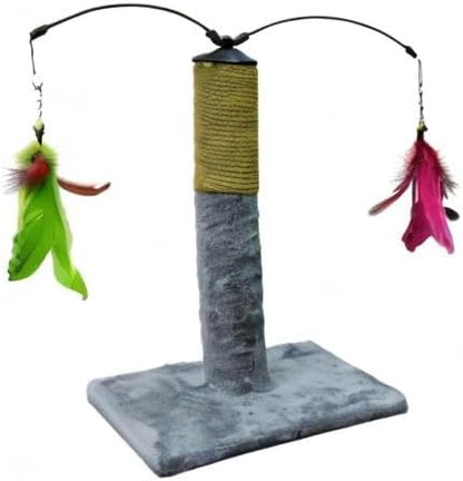 Go Pet Club Everyday Value 19in Scratching Post with Sisal Rope and Interactive Hanging Toy Feather, Gray - PAWPICO