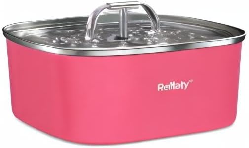 Cat Water Fountain Stainless Steel: 3.2L/108oz Pet Fountain Water Bowl Automatic Drinking Dispenser Cat Feeding & Watering Supplies, Ultra-Quiet Pump & Replacement Filter for Cats Inside(Living Pink) - PAWPICO