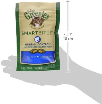 FELINE GREENIES SMARTBITES HEALTHY INDOOR Natural Treats for Cats, Tuna Flavor, 2.1 oz. Pouch GREENIES