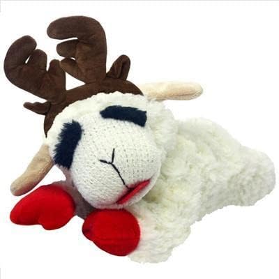 Multipet Holiday Lamb Chop with Reindeer Antlers Plush Dog Toy (10.5" Laying Lamb),All Breed Sizes - PAWPICO