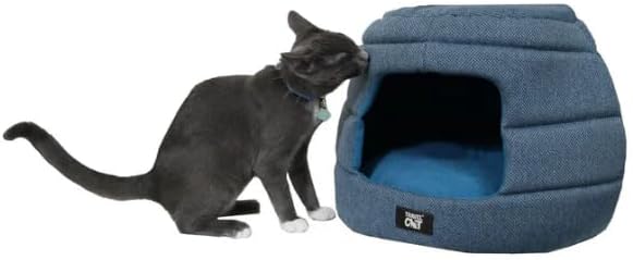 Travel Cat Meowbile Indoor Cat House - 25x18x17 inches Premium Convertible and Durable Hideaway Cat Bed and Cave (Blue, Medium) - PAWPICO