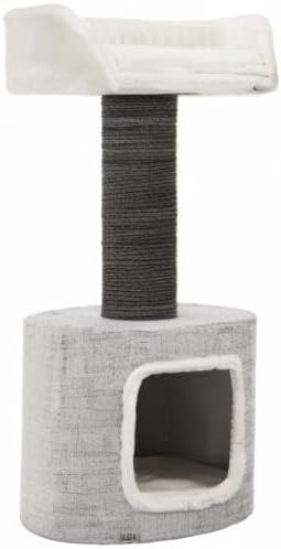 TRIXIE Fonda Cat Scratching Post 39 Inch - Cat Scratcher with Soft Fabric Covering Base and Durable Sisal Rope - for Large Cats with Condo Base and Platform - in Gray - PAWPICO