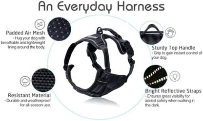 rabbitgoo Dog Harness No Pull with 2 Leash Clips, Adjustable Soft Padded, Reflective Oxford No Choke Pet Vest with Easy Control Handle for Large Dogs, Black, L rabbitgoo