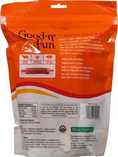 Good'n'Fun Triple Flavor 7 inch Rolls, Chews for Dogs, 6 Count (Pack of 1) - PAWPICO