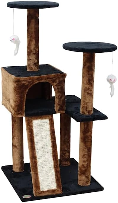 Go Pet Club Everyday Value 44in Corner Cat Tree Kitty Scratcher Tower Kitten Condo House Furniture with Scratching Board & Hanging Toys for Indoor Cats, Brown/Black - PAWPICO