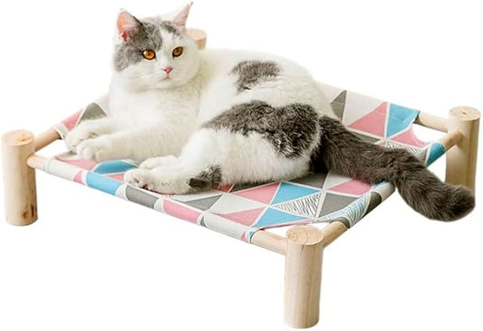 Cat/Dog Bed,Wooden Pet Hammock Bed,Elevated Breathable Dog Bed, Detachable Portable Indoor/Outdoor Cat Beds&Furniture,Suitable for Kitty,Puppy,Bunny and Small Animal(Color Triangle) - PAWPICO