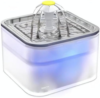 Cat Water Fountain Stainless Steel, 101oz/3L Pet Fountain with LED Light for Cats and Dogs (Clear) - PAWPICO