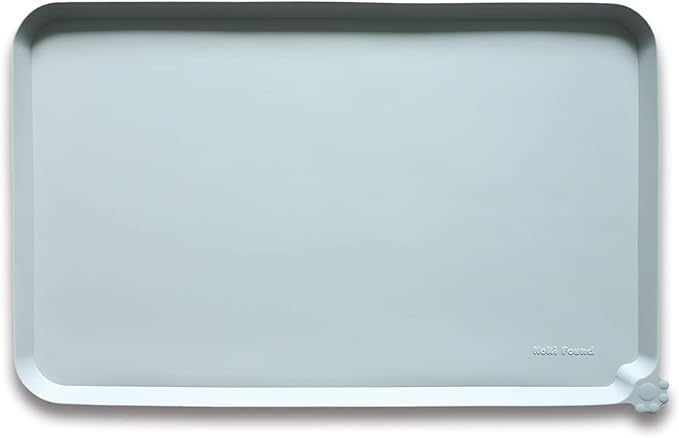 Hoki Found L Silicone Pet Food Mats Tray with Higher Lips - Non Slip Pet Dog Cat Bowl Mats Placemat - Dog Pet Cat Feeding Mat - Waterproof Dog Cat Food Mats -Pet Water Mats for Carpet - Battleship - PAWPICO