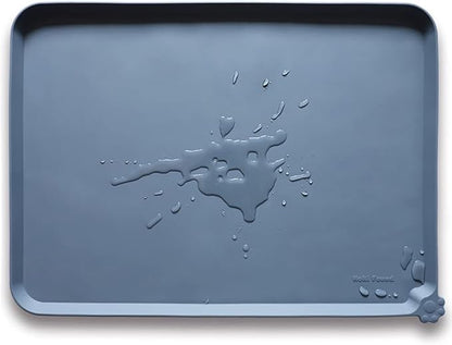 Hoki Found XX-Large Silicone Pet Food Mats Tray - Non Slip Pet Dog Cat Bowl Mats Placemat - Dog Pet Cat Feeding Mat - Waterproof Dog Cat Food Mats -Pet Water Mats for Carpet - Gray (28'' x 26'') - PAWPICO