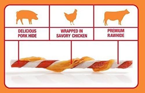 Good'n'Fun Triple Flavor Twists, Dog Chew Sticks, Premium Chicken and Beef Hide Treats for Dogs, 70 Count - PAWPICO