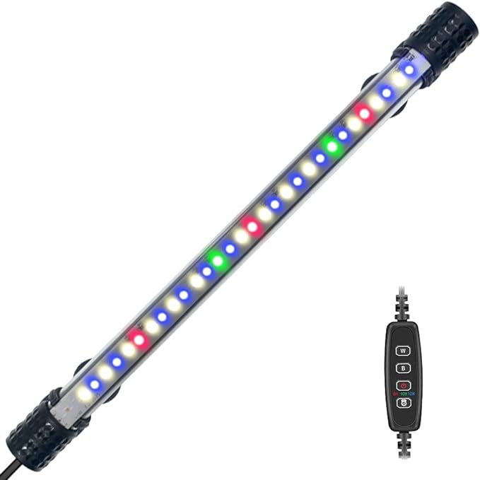 VARMHUS Submersible LED Aquarium Light,Fish Tank Light with Timer Auto On/Off Dimming Function,3 Light Modes Dimmable&4-Color LED,10 Brightness Levels Optional&3 Levels of timed Loop 18LEDS-11.5'' VARMHUS