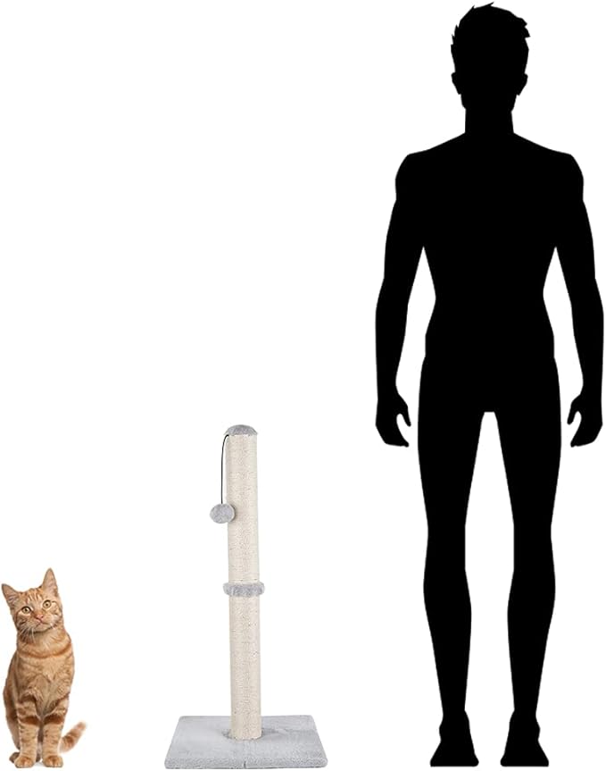 Dimaka 29" Height Tall Cat Scratching Post, Claw Scratcher with Sisal Rope and Covered with Soft Smooth Plush, Vertical Scratch [Full Strectch] for Standard Size Cats (Grey, 29 inches) - PAWPICO