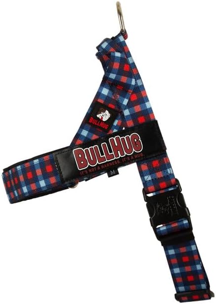 BULLHUG Harness – Made for Larger Chested Dogs Like English Bulldogs, French Bulldogs, Pugs & More. Stops Dogs from Pulling & Choking on Walks (Red and Blue Plaid, Large) BULLHUG