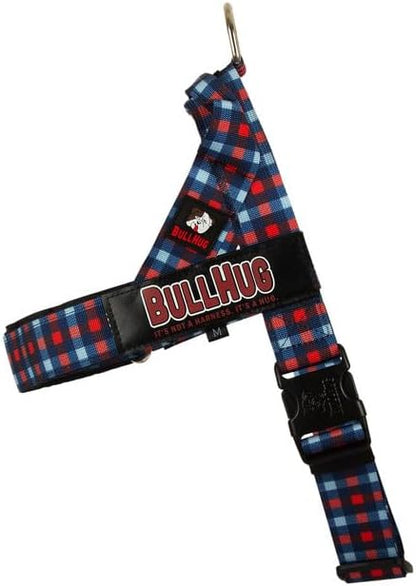 BULLHUG Harness – Made for Larger Chested Dogs Like English Bulldogs, French Bulldogs, Pugs & More. Stops Dogs from Pulling & Choking on Walks (Red and Blue Plaid, Large) BULLHUG