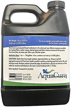 Prazi-Cura Liquid - Safest, Most Effective Parasite Treatment for Koi, and Aquarium Fish! Treats up to 2500 gallons. AquaCura