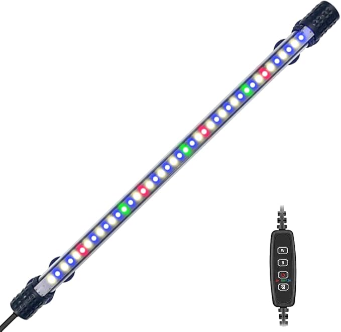 VARMHUS Submersible LED Aquarium Light,Fish Tank Light with Timer Auto On/Off Dimming Function,3 Light Modes Dimmable&4-Color LED,10 Brightness Levels Optional&3 Levels of timed Loop 18LEDS-15'' VARMHUS