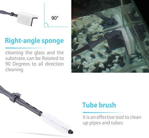 Carefree Fish 6IN1 Carbon Fiber Aquarium Cleaning Tools Long Handle Adjustable Length 20~36Inches Fish Tank Cleaner Kit Alage Scraper Scrubber Brushes Set Bewatermyfriend