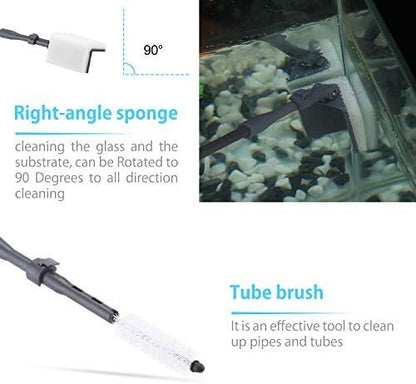 Carefree Fish 6IN1 Carbon Fiber Aquarium Cleaning Tools Long Handle Adjustable Length 20~36Inches Fish Tank Cleaner Kit Alage Scraper Scrubber Brushes Set Bewatermyfriend