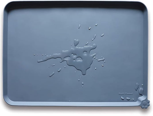 Hoki Found X-Large Silicone Pet Food Mats Tray - Non Slip Pet Dog Cat Bowl Mats Placemat - Dog Pet Cat Feeding Mat - Waterproof Dog Cat Food Mats -Pet Water Mats for Carpet -Gray-1 - PAWPICO