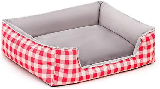 Dog Bed with Sides for Small/Medium/Large Dogs, Soft & Fluffy, All Seasons, Fully Removable & Washable Dog Bed, Luxury, Stylish, Cozy, Comfy, Warm (Red Grid, Large) - PAWPICO