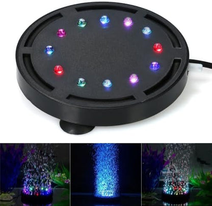 5 inch 12LEDs Aquarium Air Bubble Light, Multi-Colored Submersible Fish Tank Air Stone Disk Lamp Underwater Bubbler Light for Fish Tanks and Fish Ponds LEDGLE