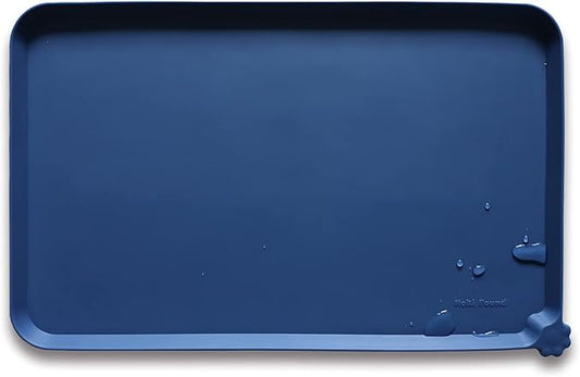 Hoki Found L Silicone Pet Food Mats Tray with High Lips - Non Slip Pet Dog Cat Bowl Mats Placemat - Dog Cat Food Mats - Waterproof Dog Pet Cat Feeding Mat -Pet Water Mats for Carpet - Indigo Ink - PAWPICO