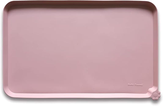 Hoki Found Silicone Pet Food Mats Tray - High-Lips Pet Dog Cat Bowl Mats - Dog Pet Cat Feeding Mat - Waterproof Dog Cat Food Mats -Pet Water Mats for Floors - Neutral Pink - PAWPICO
