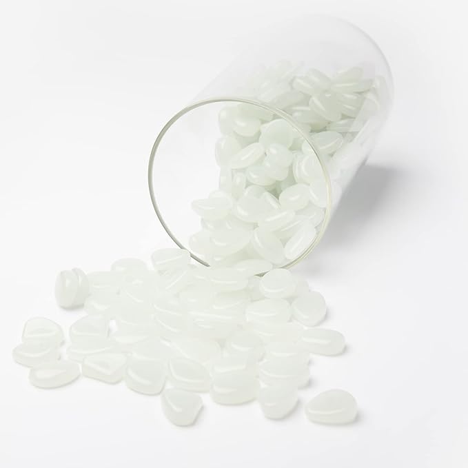 Oubest Glow in The Dark Pebbles/Glow Stones/Glowing Rocks Blue Decor for Garden/Fish Tank/Aquarium/Walkway/Driveway/Plant Pots/Bonsai (100, White) Outbest