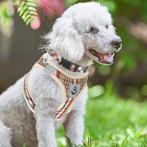 PUPTECK Adjustable Dog Harness Collar and Leash Set Step in No Pull Pet Harness for Small Medium Dogs Puppy and Cats Outdoor Walking Running, Soft Mesh Padded Reflective Vest Harnesses, Khaki M PUPTECK