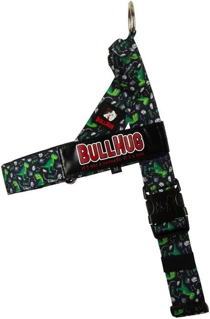 BULLHUG Harness – Made for Larger Chested Dogs Like English Bulldogs, French Bulldogs, Pugs & More. Stops Dogs from Pulling & Choking on Walks (DinosaurG, Medium) BULLHUG