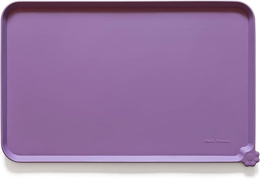 Hoki Found L Silicone Pet Food Mats Tray with Higher Lips- Non Slip Pet Dog Cat Bowl Mats Placemat - Dog Pet Cat Feeding Mat - Waterproof Dog Cat Food Mats -Pet Water Mats for Carpet -Amethyst - PAWPICO