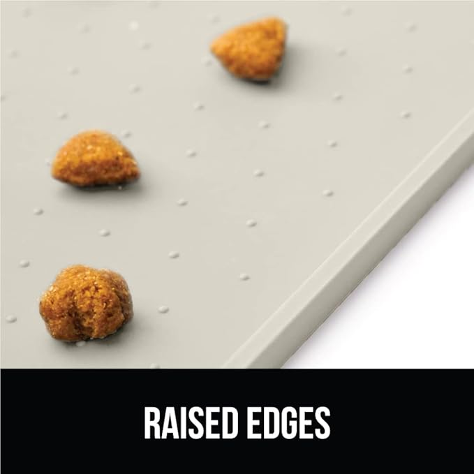 Gorilla Grip 100% Waterproof Raised Edge BPA Free Silicone Pet Feeding Mat, Dog Cat Food Mats Contain Spills Protects Floors, Placemats for Cats and Dogs Water Bowl, Pets Accessories 18.5x11.5 Cream - PAWPICO