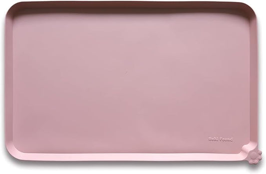 Hoki Found L Silicone Pet Food Mats Tray - Non Slip Pet Dog Cat Bowl Mats Placemat - Dog Pet Cat Feeding Mat - Waterproof Dog Cat Food Mats -Pet Water Mats for Carpet - Neutral Pink - PAWPICO