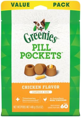 Greenies Pill Pockets for Dogs Capsule Size Natural Soft Dog Treats Chicken Flavor, 15.8 oz. Pack (60 Treats) - PAWPICO