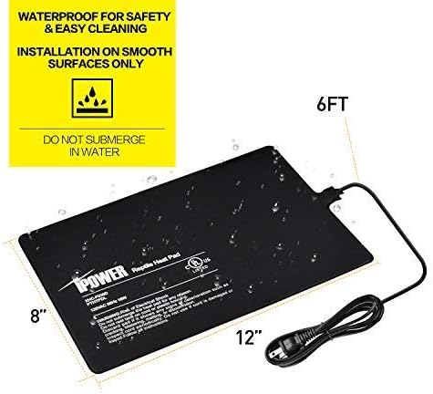 iPower 8 by 12-Inch Reptile Heat Mat Under Tank Heater Terrarium Heating Pad Ideal for Spider Snake Tarantula Hermit Crab Turtle, Black iPower