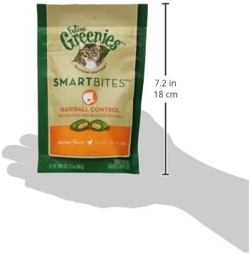 FELINE GREENIES SMARTBITES HEALTHY INDOOR Natural Treats for Cats, Chicken Flavor, 2.1 oz. Pouch GREENIES