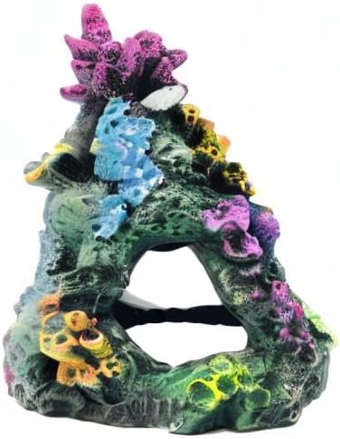 GSD Aquarium Colorful Coral Reef Set Fish Tank Decoration Mountain Ornament for Aquarium Environments Decor Accessories, Coral Mountain x 1, Aquatic Plant x 4 GSD